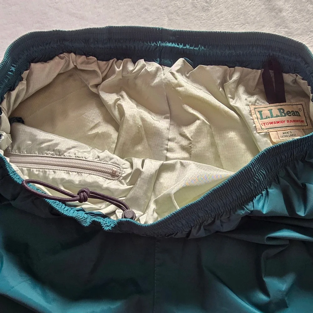 LL Bean Stowaway Rainwear Gore-Tex Pants Mens XL Green Nylon Waterproof RainGear